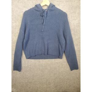Pink Size Small Blue Ribbed Hooded Sweater